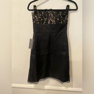 Ann Taylor Black Strapless Dress with Lace Overlay